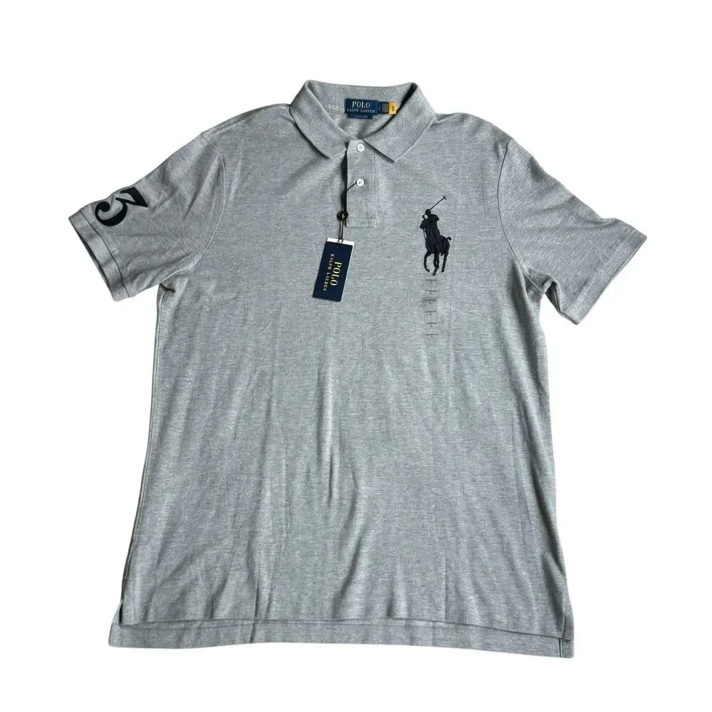 NWT POLO RALPH LAUREN Mens Big Pony Classic Fit Mesh Polo Shirt Grey L Preppy